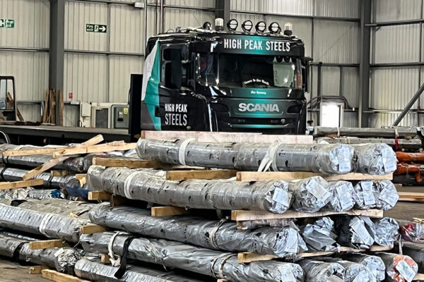 40-years-photos-graphite2 High Peak Steels wagon with stacked steel in foreground